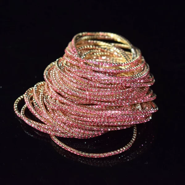 50pcs/Set Fashion Gold Multiple Colour Crystal Rhinestone Elastic Bracelet Bangle Bling Wristband Women Wedding Bridal Jewelry - Image 3