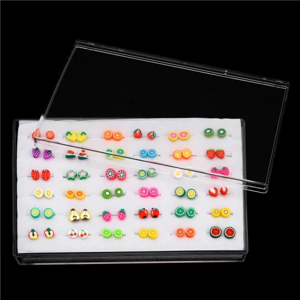 18/36Pairs Colorful Rhinestone Hollow Heart Star Flower Animal Mix Style Moon Crown Small Plastic Stud Earrings Set For Women - Image 28