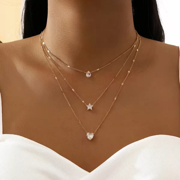 Crystal Zircon Heart Star Charm Layered Pendant Necklace Set for Women Charms Fashion Square Rhinestone Female Vintage Jewelry - Image 24