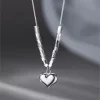 ANENJERY Silver Color Small Square Chain Love Heart Necklace for Women Fashion Temperament Jewelry Accessory