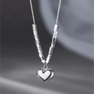 ANENJERY Silver Color Small Square Chain Love Heart Necklace for Women Fashion Temperament Jewelry Accessory