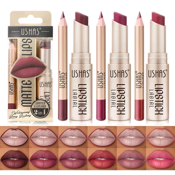 2 In 1 Matte Lipstick Set Lip Liner Waterproof Long Lasting Lip Gloss Cosmetics For Women Sexy Durable Luxury Korean Makeup - Image 3