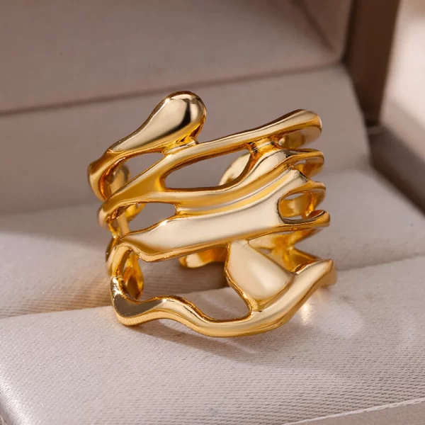 Stainless Steel Rings For Women Men Gold Color Hollow Wide Open Ring Female Male Fashion Wedding Party Finger Jewelry Gift 2024 - Image 2