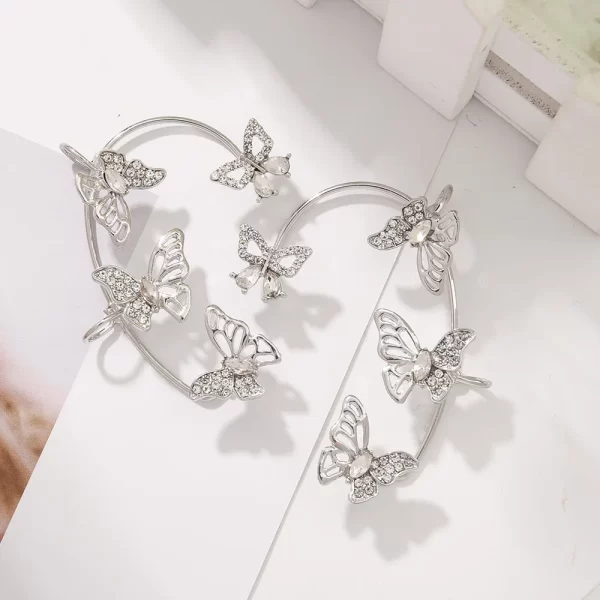 Design Hollow Butterfly Earrings Fashion Exquisite Single Ear Hook Women Girls Metal Rhinestones Ear Cuff Crystal Jewelry Gift - Image 5