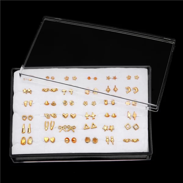 18/36Pairs Colorful Rhinestone Hollow Heart Star Flower Animal Mix Style Moon Crown Small Plastic Stud Earrings Set For Women - Image 12
