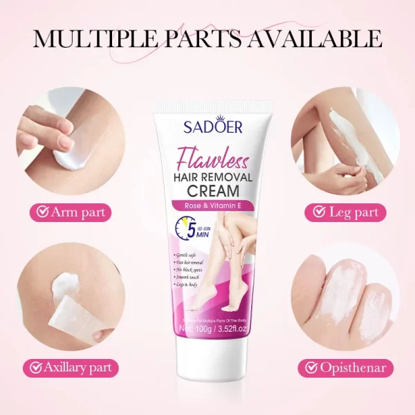 SADOER Cucumber Aloe Vera Rose Hair Removal Cream Non Irritating Quick Whole Body Axillary Armpit Arm Leg Privates Hair Remove - Image 6