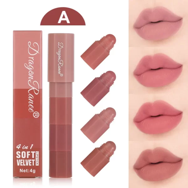 Mini Lipstick Set 4 Colors In 1 Matte Velvet Lipstick Crayon Pen Kit Lipliner Waterproof Lasting Not Fading Lip Makeup Cosmetics - Image 8