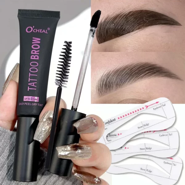 Peel Off Dye Eyebrow Gel Set Semi-Permanent Lasting Eyebrow Tattoo Tint Waterproof Tearing Off Brow Cream with Brow Cards Brush - Image 4