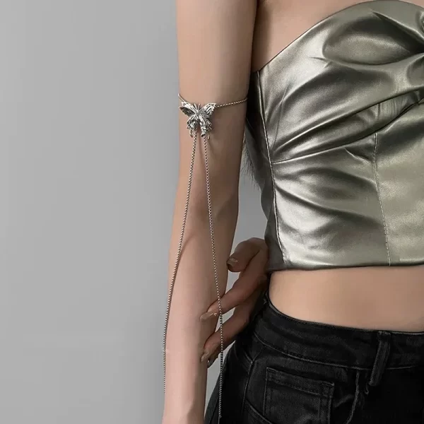 Irregular Liquid Metal Butterfly Necklace Silver Color Butterfly Pendant Adjustable stainless steel Chain Punk Hiphop Jewelry - Image 4