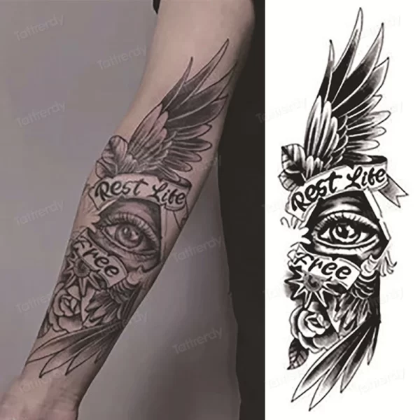 Semi Permanent Juice Ink Lasitng Temporary Tattoo Sticker Arm Sleeve Wings Text Eye Rose Waterproof Tattoos Fake Keep 7-15 Days - Image 4