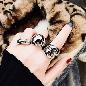 3Pcs Gold Color Silver Color Metal Minimalist Glossy Wide Open Rings Geometric Finger Rings for Women Men Jewelry