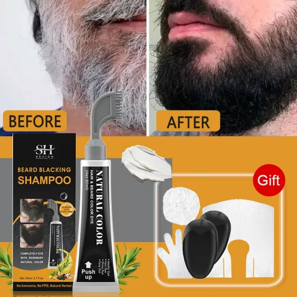 3 Minutes Black Beard Dye Cream With Comb 80ml Rosemary Natural Black Beard Dye Shampoo Pure Plant-Based Instant Hair Dye Cream - Image 7