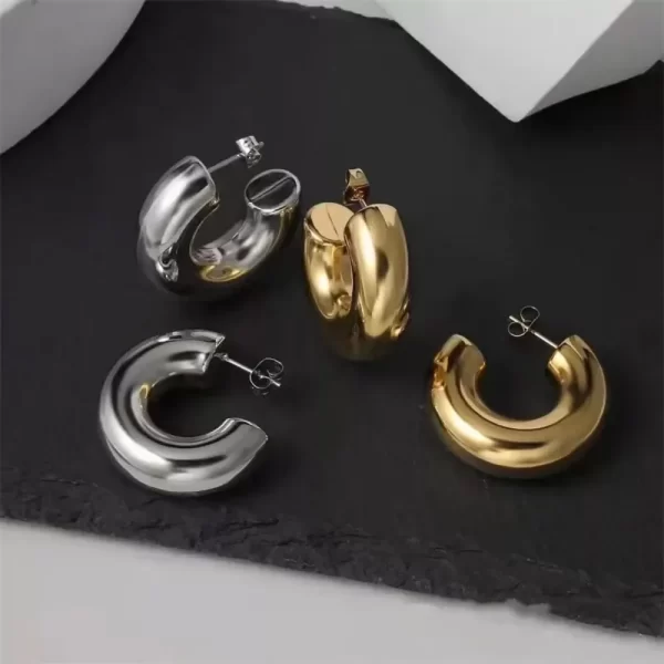 Stainless Stee Oversize Chunky Round Circle Clip Earring for Women Gold Plated C Shape Ear Cuff Stud Tube Thick Earclips Jewelry - Image 4
