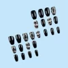 24pcs/ser Black Rose Flower Medium Square Press on Nails Decorated Acyrlic False Nail Art Fake Nails Set Finger Nails for Gluing - Image 4