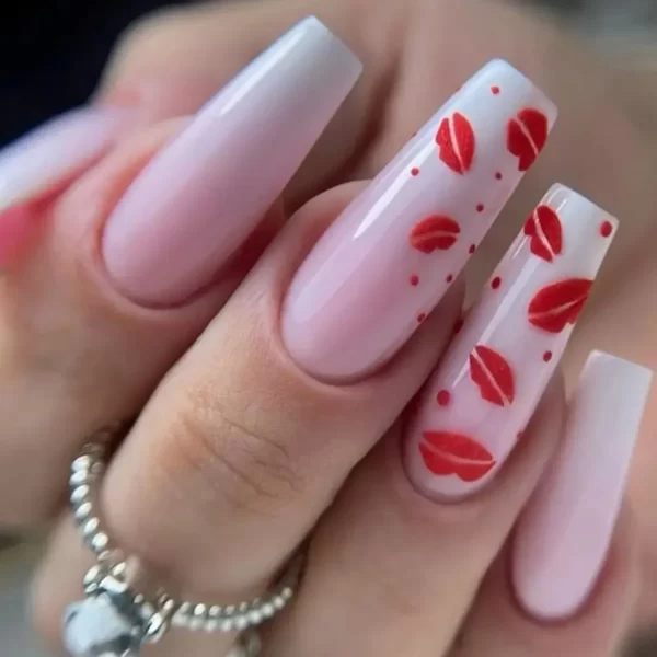 Sweet Romantic Pink Lips Print Wearable Fake Art Nail Spice Girl Frosted False Nails Valentine's Day Press on Nail Glue Manicure - Image 5