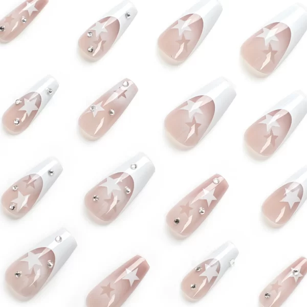 24pcs White French False Nails y2k White Star Ballerina Coffin Press on Nails Detchable Full Cover Fake Nails Tips For Girls - Image 4