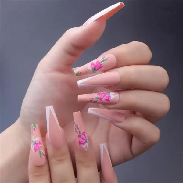 Long Ballet French Nail Art White Fake Nails Manicure Press On Nails False With Designs Artificial Wearing Reusable - Image 3