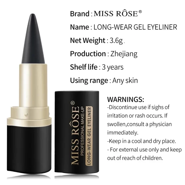 Miss Rose Black Long-Lasting Eye liner Pen Makeup 24-Hour Waterproof Gel Eye Shadow Eyeliner Pencil Kajal Eye Shimmer Cosmetics - Image 2