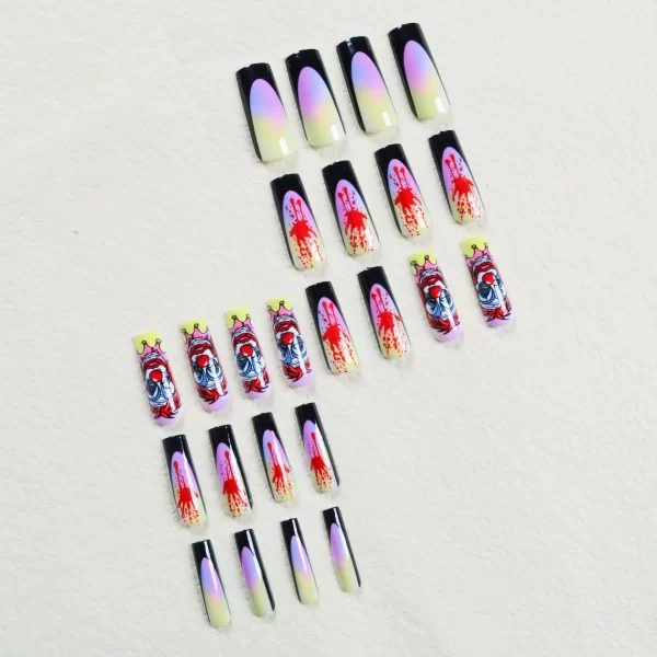 3D fake nails accessories for halloween party blood hand clown designs long french coffin tips faux ongles press on false nail - Image 3