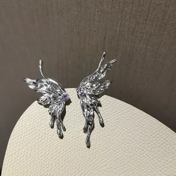 2024 New Y2K Aesthetic Hip Hop Punk Style Liquid Butterfly Zircon Earring for Woman Cool Metal Big Earrings Jewelry Wholesale - Image 2