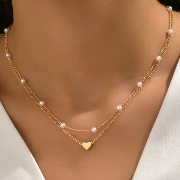 LATS Multilayer Pearl Cross Love Heart Pendant Necklaces for Women Gold Color Fashion Collarbone Neck Chain 2024 Trend Jewelry - Image 3