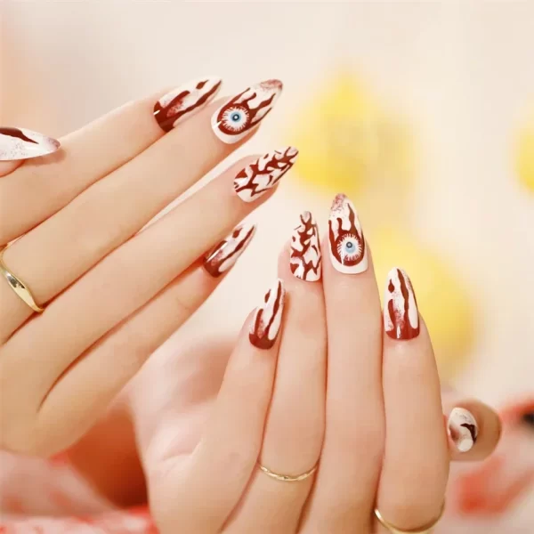 24pcs Artificial Acrylic Nail Art Fake Nails Full Coverage Removable Press on Nails Halloween Pumpkin Skull Moon False Nail Tip - Image 26
