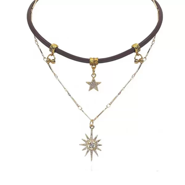 Fashion Crystal Heart Star Layered Pendant Necklace for Women Simple Gold Color Metal Rhinestone Choker Necklace Wedding Jewelry - Image 7