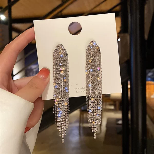 2023 Luxury Women's Earrings Rhinestone Fringe Hanging Zircon Earrings New Shiny Wedding Statement Party Jewelry Gifts - Image 8