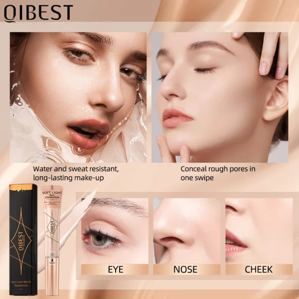 QIBEST Liquid Concealer Matte Flawless Waterproof Foundation Cream With Cushion Applicator Concealing Eye Dark Circle Cosmetics - Image 3
