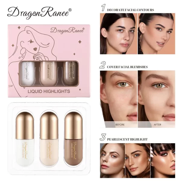 3Pcs/Box Matte Contouring Bronzer Stick Liquid High Gloss Brown Nose Shadow Cream Brighten Concealer Highlight Foundation Makeup - Image 5