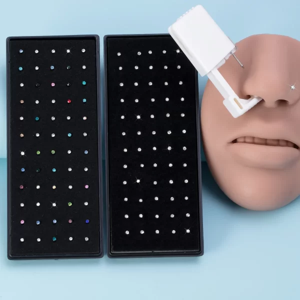 61PCS Nose Piercing Kit Including 1pc Disposable Nose Piercing Gun Machine 60pcs CZ Straight Nose Studs Body Jewelry Tool Set - Image 2