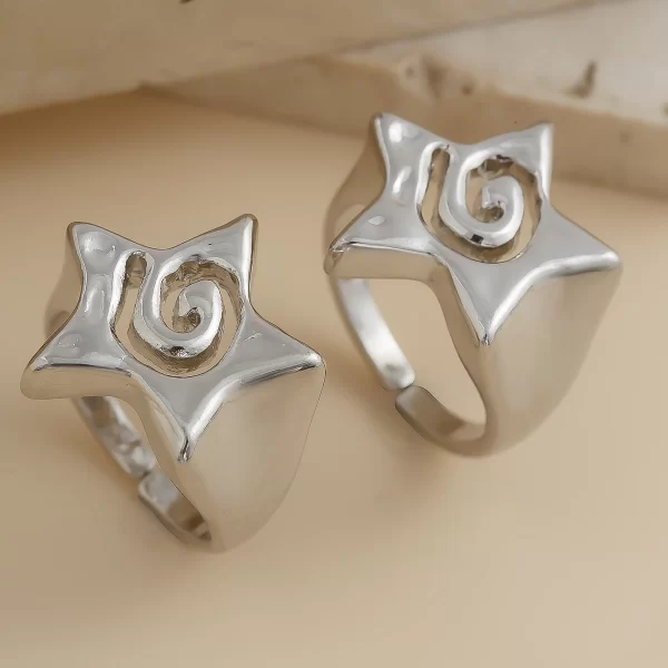 SHIXIN 2Pcs Design Three Dimensional Star Open Ring Set for Women Hip Hop Hollow Pentagrams Wide Finger Ring Girls Party Jewelry - Image 6