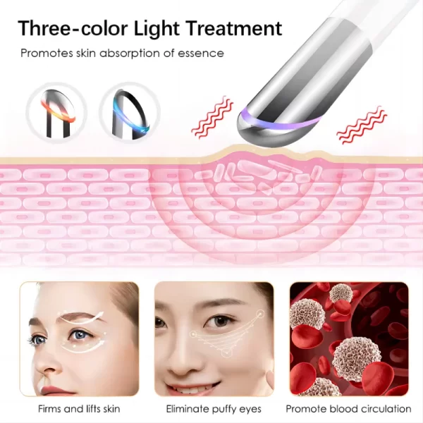 5 In 1 Eye Beauty Device Facial Massager Led Red Light Therapy Wand for Relax Eye Dark Circles Eye Bags Puffiness Skincare Tool - Image 3