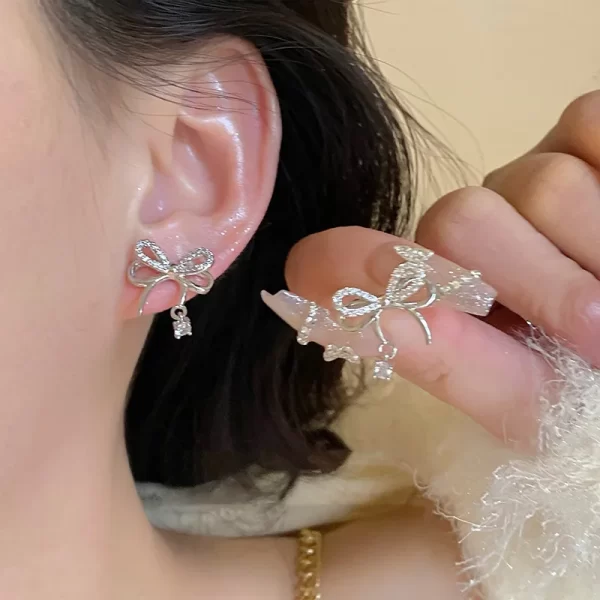 Y2K Bowknot Zircon Stud Earrings for Women Fashion Korean Silver Color Pink Crystal Personality Earring Girl Party Jewelry Gifts - Image 15
