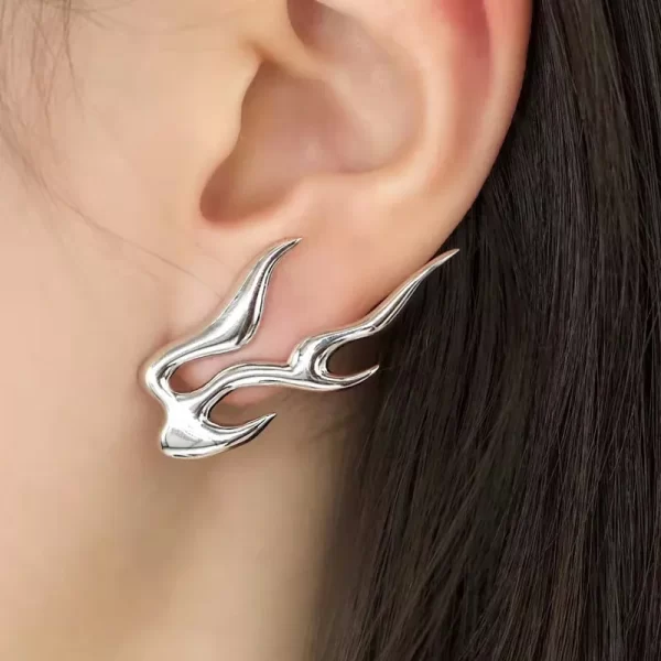 Street Hip hop Silver Metal Personality Wild Cool Flame Shape Earrings Boys and Girls Fashion Nightclub Earrings Gift 2022 New - Image 3