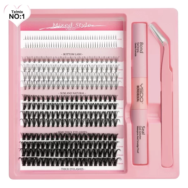 DIY Lash Extension Kit Lash Individual Lashes Clusters8-16mm With Waterproof Lash Bond And Seal Eyelash Tweezers Lash Kit - Image 7