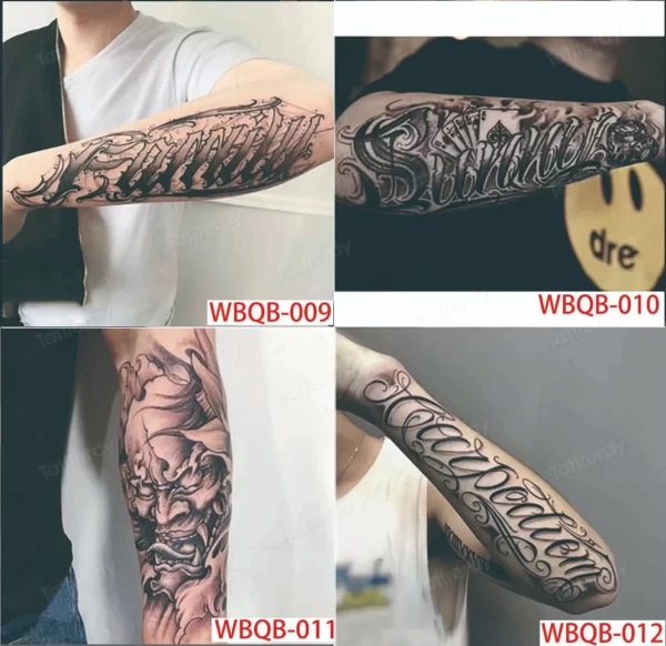 4 Sheets Fake Tattoo Sleeve Arm Body Art Long Lasting 15 Days Herbal Juice Ink Temporary Tattoo Sticker Text Wings Totem Men - Image 9