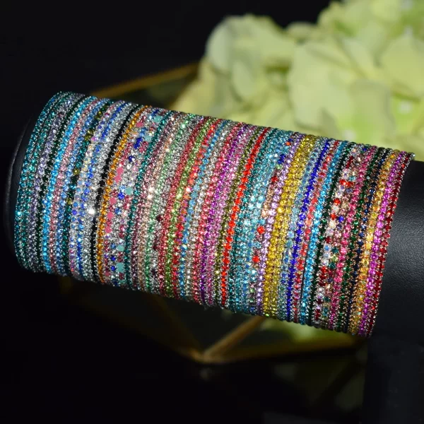 50pcs/Set Fashion Gold Multiple Colour Crystal Rhinestone Elastic Bracelet Bangle Bling Wristband Women Wedding Bridal Jewelry - Image 21