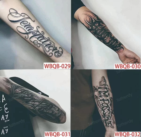 4 Sheets Fake Tattoo Sleeve Arm Body Art Long Lasting 15 Days Herbal Juice Ink Temporary Tattoo Sticker Text Wings Totem Men - Image 10