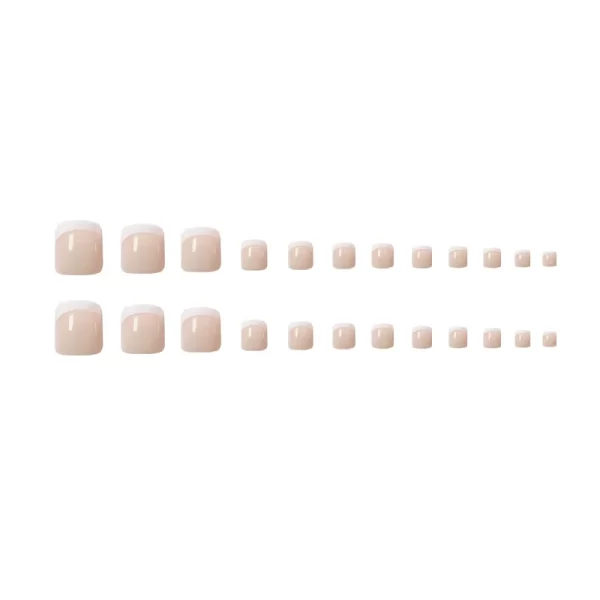 24pcs Nude Press On Toe Nails Square Fake Toe Nails Glossy Full Cover False Toe Nails With French White Edge Design For Women - Image 4