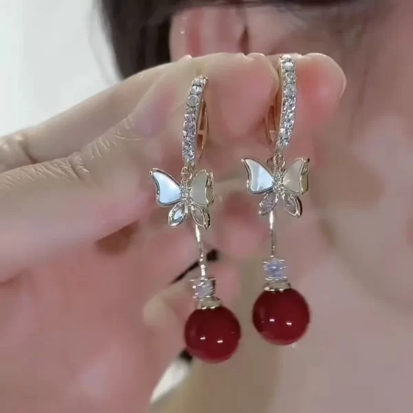Elegant Red Zircon Butterfly Drop Earrings for Women Temperament Sweet Metal Bow Earrings Fashion Girl Jewelry Accessories - Image 5