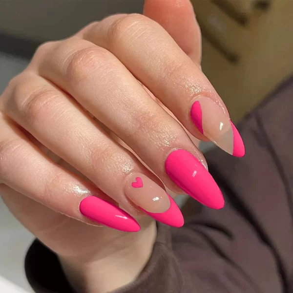 24pcs press on nails  Long Almond Blue Line Love Flower Lattice Print Fake Nail french tip press on nails cute nail - Image 11