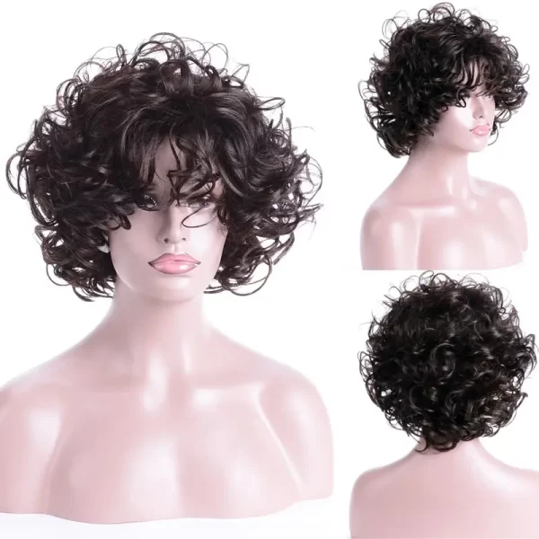 Women's Fashion Short Curly Hair Fluffy Dark Brown Synthetic Wavy Bob Wig with Bangs Costume Party Wig for Lady Mommy Hair - Image 6