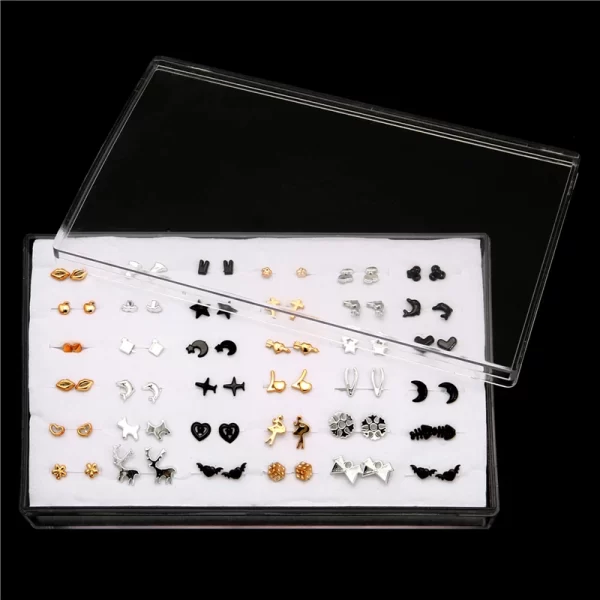 18/36Pairs Colorful Rhinestone Hollow Heart Star Flower Animal Mix Style Moon Crown Small Plastic Stud Earrings Set For Women - Image 33