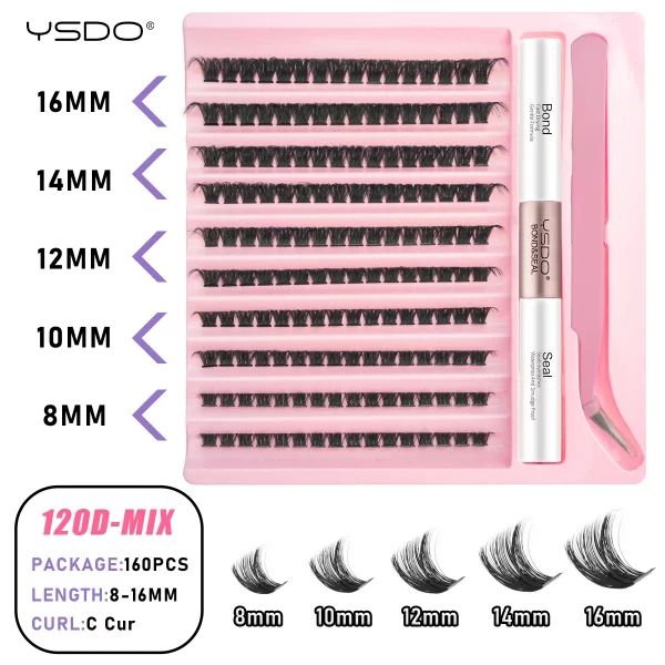 DIY Lash Extension Kit Lash Individual Lashes Clusters8-16mm With Waterproof Lash Bond And Seal Eyelash Tweezers Lash Kit - Image 11