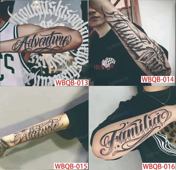 4 Sheets Fake Tattoo Sleeve Arm Body Art Long Lasting 15 Days Herbal Juice Ink Temporary Tattoo Sticker Text Wings Totem Men - Image 13