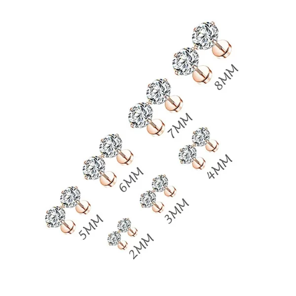1Pairs Stainless Steel Crystal Studs Earrings For Women Men 4 Prong Tragus Round Clear Cubic Zirconia Piercing Earrings Jewelry - Image 4