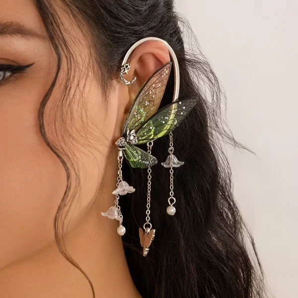 KunJoe Vintage Elf Butterfly Wings Ear Clips Earrings for Women Without Drilling 2024 Trend Flower Tassel Non Piercing Ear Cuff - Image 2