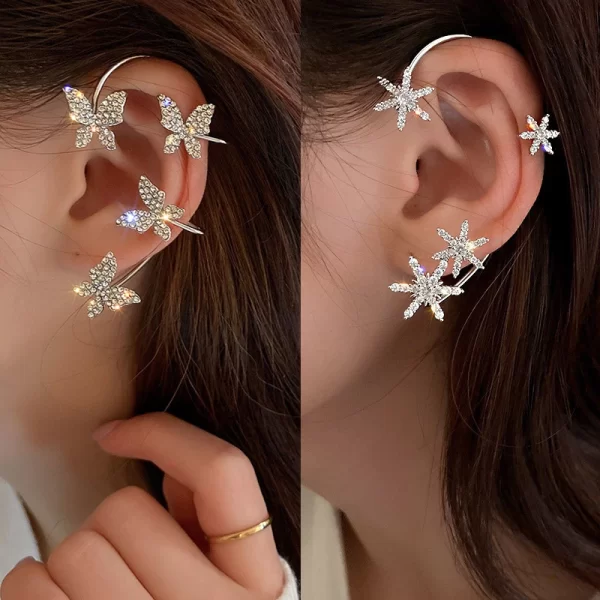 Luxury Star Butterfly Clip Earrings Female Crystal Tassel Ear Clip Earring Sparkling Zircon Ear Cuff Fashion Jewelry accessories - Image 4
