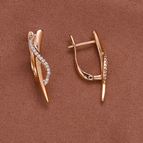 Gold Color Geometry Simple Stud Earrring Quality Copper S-shaped Design Small Natural Zircon Clip Earring Russia Trendy Jewelry - Image 5